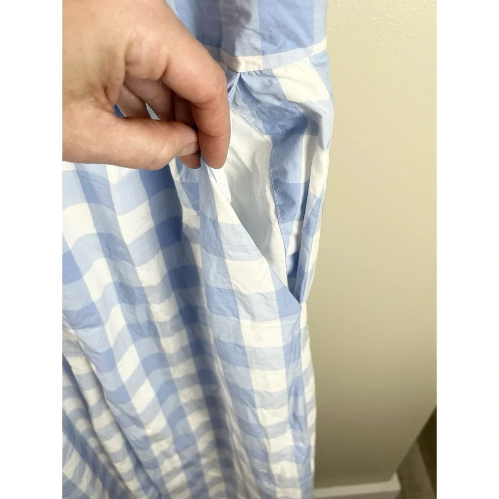 J Crew‎ Gingham Jumpsuit Sleeveless Sz 14 Pockets Cotton Lined Coastal Beach Bow